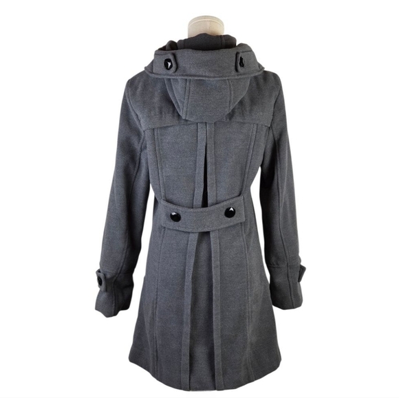 Tanming Gray Lambs Wool Blend Hooded Double Breasted Coat - Picture 4 of 10